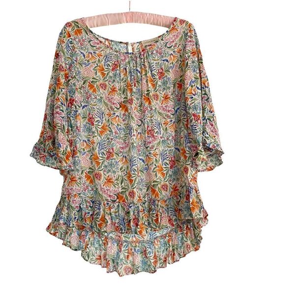 Cynthia Rowley Colorful Floral Ruffle Cotton Top Small - Picture 1 of 9